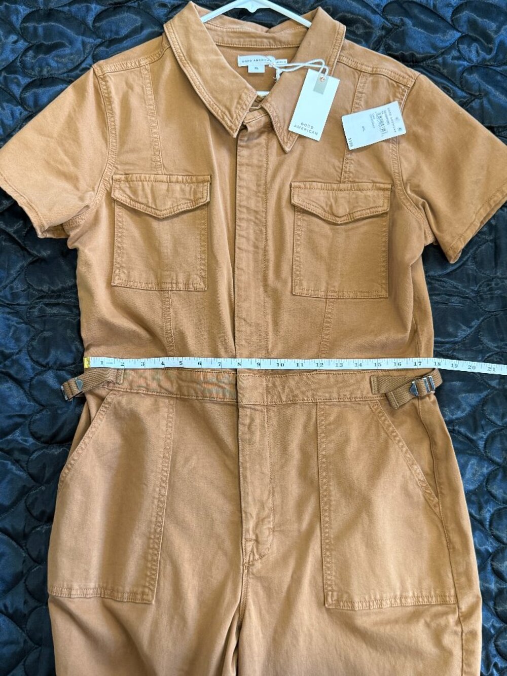 Good American Cargo Jumpsuit Tan NWT Size XL Short Sleeve